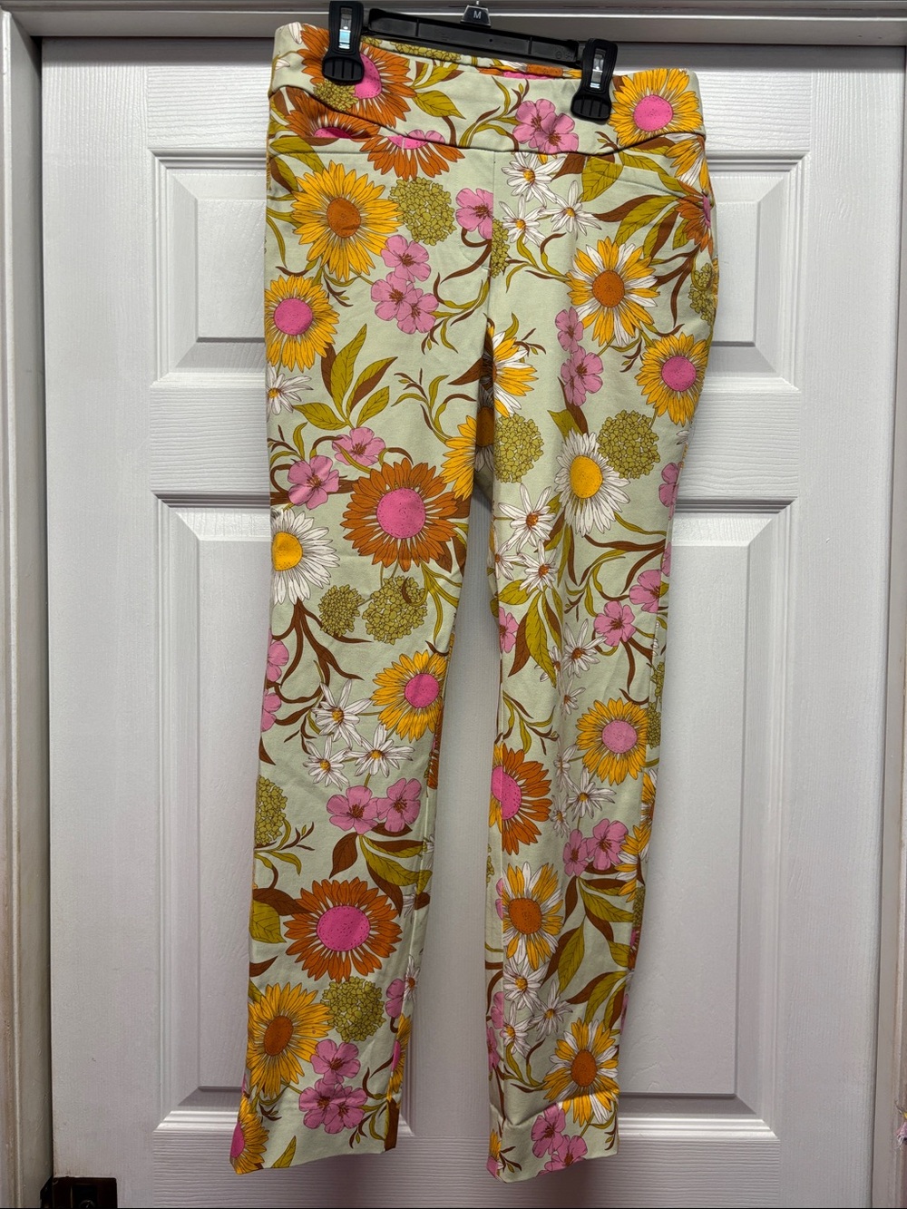 Spartina Maren Floral Print Straight-Leg Ankle Pants Sage, Yellow, Pink, White M
